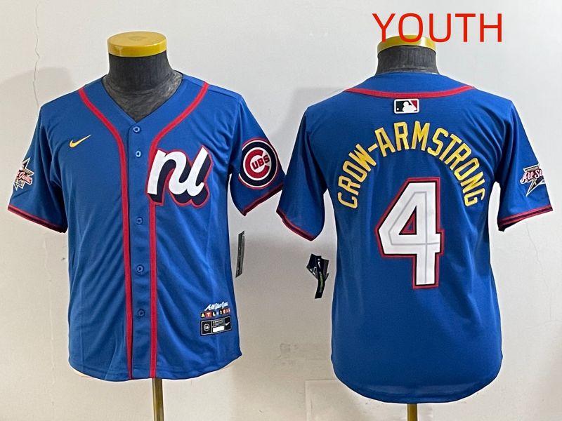 Youth 2025 Chicago Cubs 4 Crow-Armstrong Blue All star Nike MLB Jersey style 4